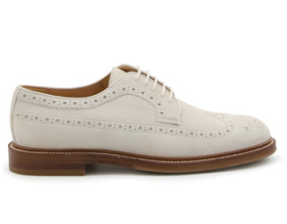 Brunello Cucinelli Leather Perforated Wingtip Brogues In Ecru