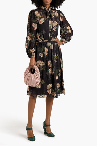 MIKAEL AGHAL PUSSY-BOW FLORAL-PRINT FIL COUP CHIFFON BLOUSE - Size 10