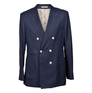 Brunello Cucinelli Micro-Check Peaked Lapel Double-Breasted Suit