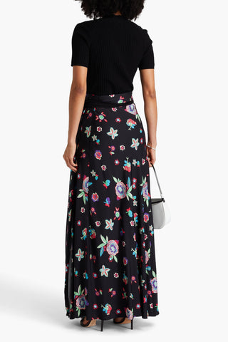 DIANE VON FURSTENBERG KRISA FLORAL-PRINT CREPE DE CHINE MAXI WRAP SKIRT - Size XXS