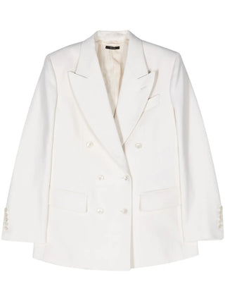 Tom Ford Suiting Double-Breasted Peak-Lapel Blazer White