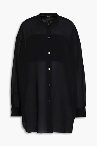 THEORY OVERSIZED COTTON-BLEND CHIFFON SHIRT - Size M