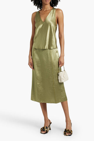VINCE WRAP-EFFECT CRINKLED-SATIN TOP - Size S
