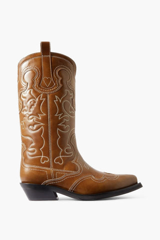 GANNI EMBROIDERED LEATHER COWBOY BOOTS - Size 40