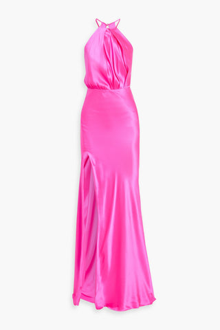 MICHELLE MASON DRAPED CUTOUT SILK-SATIN GOWN - Size 0
