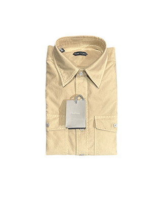 Tom Ford Cotton Point-Collar Utility Shirt Beige