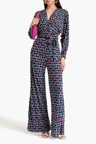DIANE VON FURSTENBERG FANNY PRINTED LYOCELL AND WOOL-BLEND JERSEY WIDE-LEG JUMPSUIT - Size XL