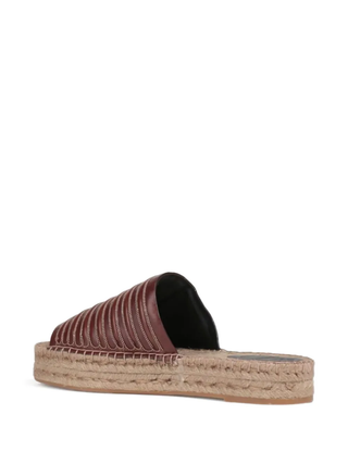 Brunello Cucinelli Padded Leather Ribbed Espadrille Slide Sandals