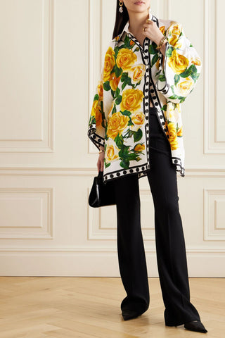DOLCE&GABBANA PRINTED SILK-TWILL SHIRT - Size 40