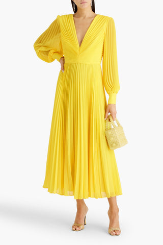 BADGLEY MISCHKA PLISS-CHIFFON MIDI DRESS - Size 10