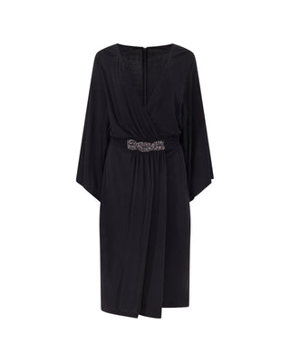 ETRO Draped Wrap-Effect Midi Dress with Embellished Waist