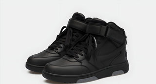 OFF WHITE Leather High-Top Sneakers with Ankle Strap Black