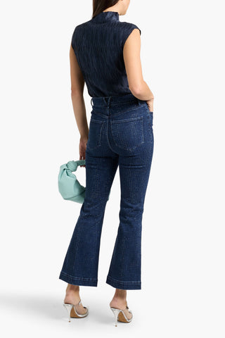 VERONICA BEARD CARSON CROPPED CRYSTAL-EMBELLISHED HIGH-RISE FLARED JEANS - Size 24