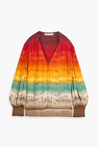 ALICE + OLIVIA SERENA TIE-DYED CREPE DE CHINE BLOUSE - Size M