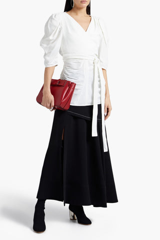 PROENZA SCHOULER WRAP-EFFECT RUCHED SILK-SHANTUNG TOP - Size 4