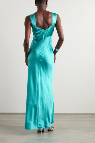 SALONI LINA CUTOUT LACE-TRIMMED SILK-CREPE MAXI DRESS - Size 12