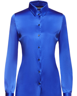 Tom Ford Silk Point-Collar Dress Shirt in Royal Blue