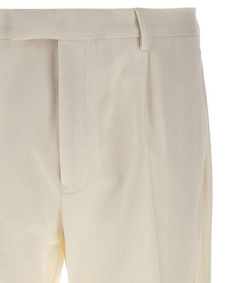 Zegna White Cotton Blend Flat-Front Trousers