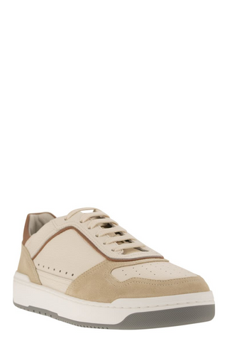 Brunello Cucinelli Two-Tone Leather Suede Low-Top Sneakers