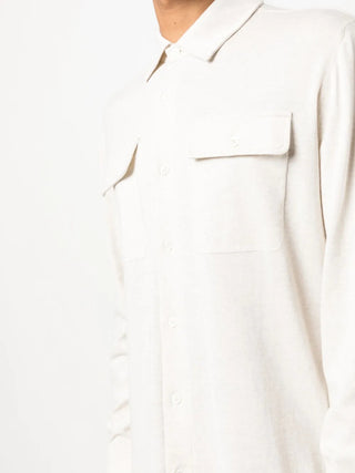 Brunello Cucinelli Melange Cotton Jersey Chest Pocket Shirt, Ecru
