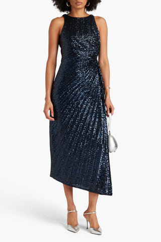 BADGLEY MISCHKA WRAP-EFFECT SEQUINED STRETCH-TULLE MIDI DRESS - Size 4