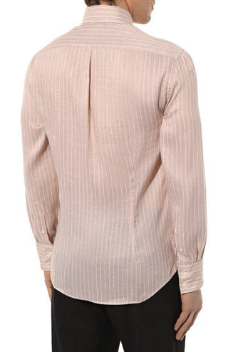 Brunello Cucinelli Linen Striped Button-Up Shirt in Beige