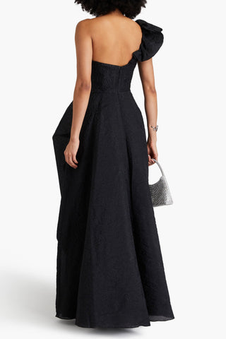 MARCHESA NOTTE ONE-SHOULDER RUFFLED CLOQU GOWN - Size 16
