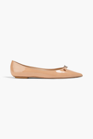 STUART WEITZMAN DIANA EMBELLISHED PATENT-LEATHER POINT-TOE FLATS - Size 7.5