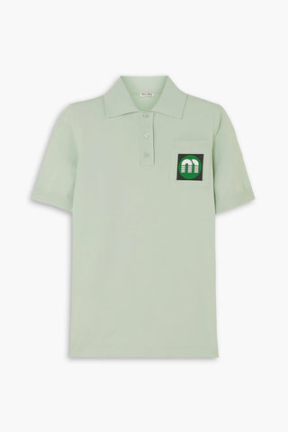 MIU MIU APPLIQUD STRETCH-KNIT POLO SHIRT - Size 46