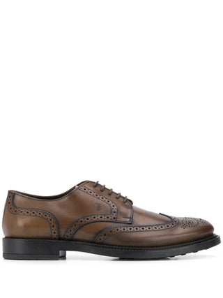 Tods Leather Brogue Derby Shoes in Cocoa