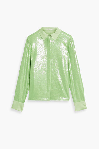 ALICE + OLIVIA WILLA SEQUINED CHARMEUSE SHIRT - Size XS