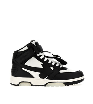 OFF WHITE Leather Two-Tone High-Top Sneakers with Arrow Motif