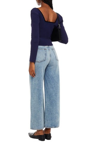 SANDRO VELVET-TRIMMED PONTE TOP - Size 3
