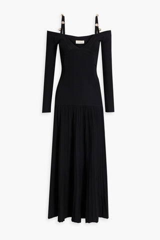 NICHOLAS COLD-SHOULDER RIBBED-KNIT MIDI DRESS - Size S