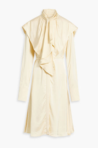 JIL SANDER BELTED DRAPED SATIN MIDI DRESS - Size 36