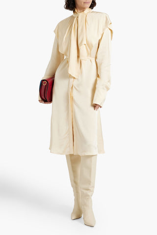 JIL SANDER BELTED DRAPED SATIN MIDI DRESS - Size 34
