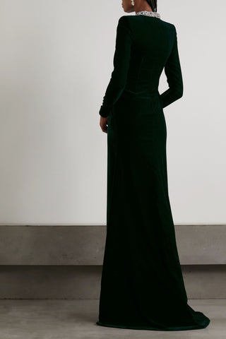 MISS SOHEE CRYSTAL-EMBELLISHED CUTOUT STRETCH-VELVET GOWN - Size 10