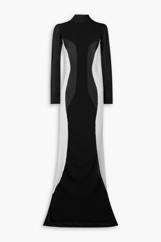 GRACE LING SILHOUETTE STRETCH-KNIT AND MESH MAXI DRESS - Size 36