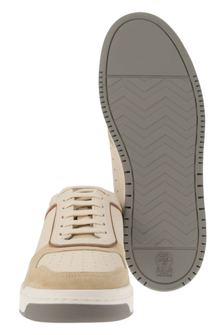 Brunello Cucinelli Two-Tone Leather Suede Low-Top Sneakers
