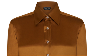 Tom Ford Silk Satin Point-Collar Shirt in Bronze