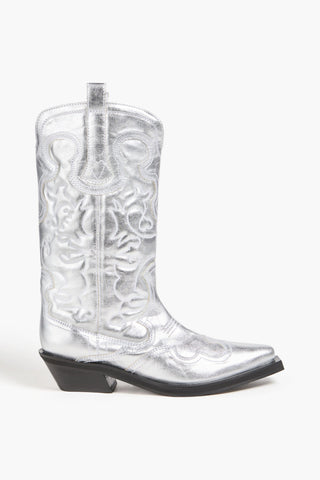 GANNI EMBROIDERED METALLIC COWBOY BOOTS - Size 38