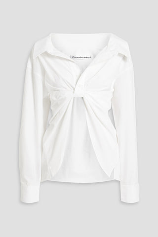 ALEXANDER WANG ASYMMETRIC TWIST-FRONT COTTON-POPLIN SHIRT - Size XS