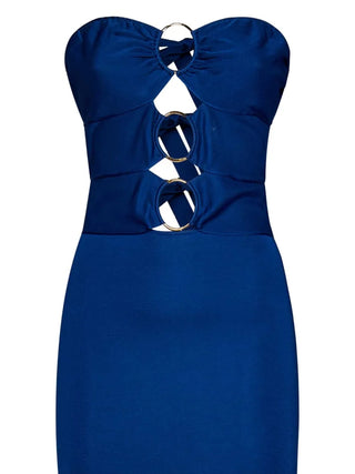 Tom Ford Knit Strapless Dress with Ring Cut-Outs Blue