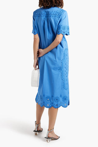 SALONI DREE BRODERIE ANGLAISE COTTON MIDI SHIRT DRESS - Size 16