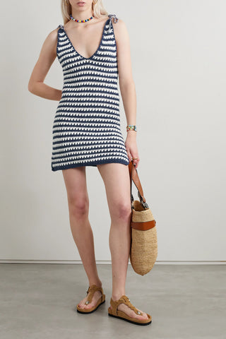 MIGUELINA LENKA STRIPED CROCHETED COTTON MINI DRESS - Size M/L