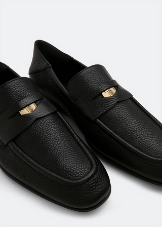 Tods Pebbled Leather Loafers with Metal Hardware in Black