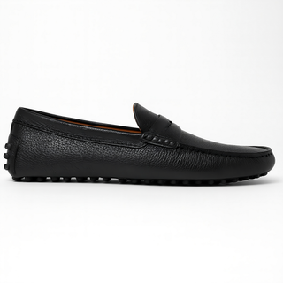Tods Pebbled Leather Penny Bar Driving Shoes Black