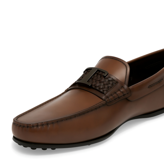 Tods Leather Braided Strap Gommino Driving Shoes Light Brown