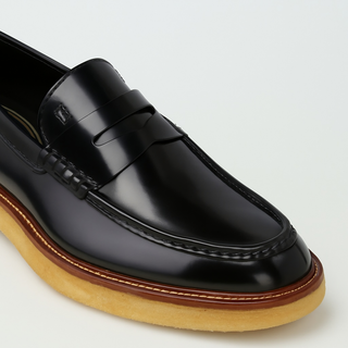 Tods Polished Leather Penny Loafers with Crepe Sole