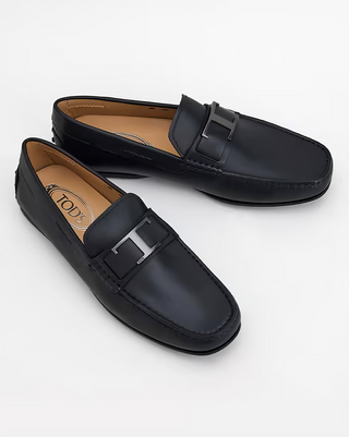 Tods Smooth Leather Metal T-Buckle Gommino Driving Shoes Black